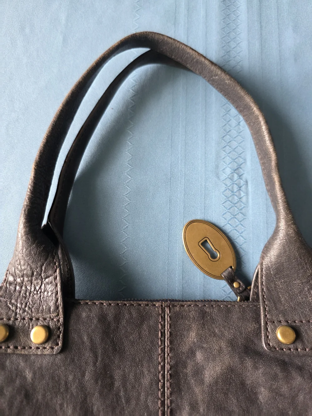 Fossil Long Live Vintage Black Pewter Metallic Leather Cargo Satchel Bag Y2K